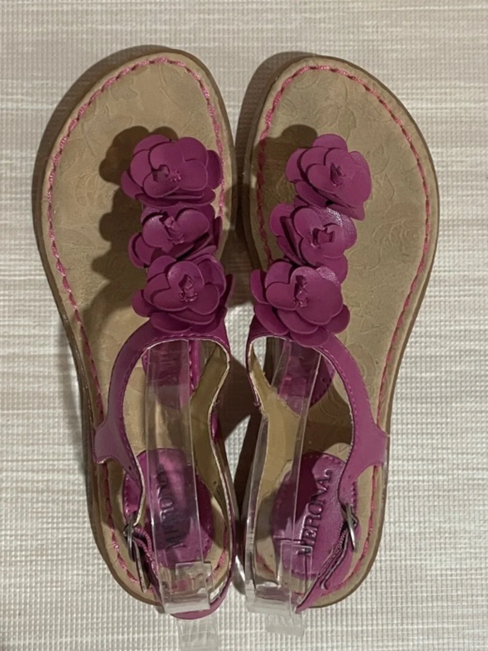 Merona Vegan Leather Fuschia Pink Floral T-Strap Sandals